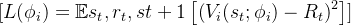[ L(\phi_i) = \mathbb{E}{s_t, r_t, s{t+1}} \left[ \left( V_i(s_t; \phi_i) - R_t \right)^2 \right] ]